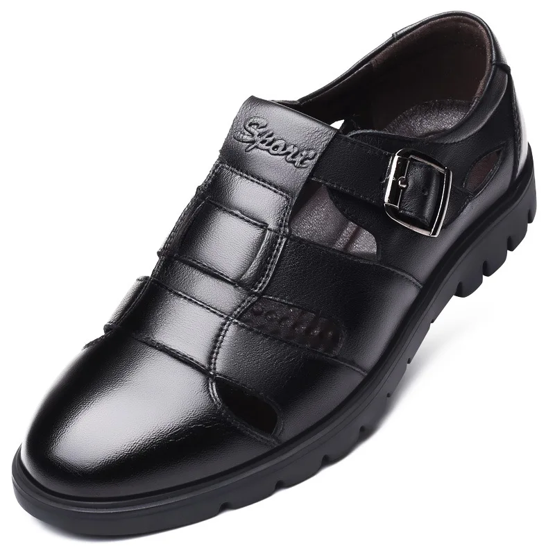 

summer mens slippers genuine leather sandals outdoor casual men leather sandals for Beach shoes hombre Hollow aerated shoes
