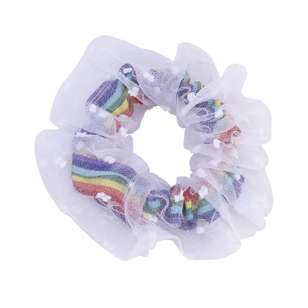 

Korea Candy Color Plaid Rainbow Yarn Net Cloth Elastic Hair Bands for Women Headbands Hair Accessories
