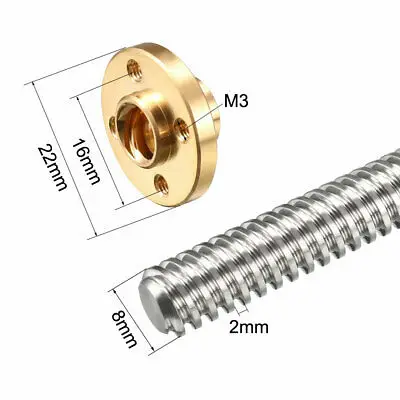 

1pc 550mm T8 Pitch 2mm Lead 4mm Lead Screw Rod with Copper Nut for 3D Printer