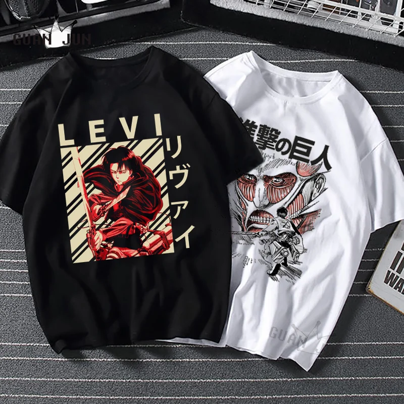 

2021 Harajuku Man Attack On Titan T Shirts Tees Shirt Tops Design Cotton Black Short-Sleeved Aesthetic Japanese Anime T Shirt