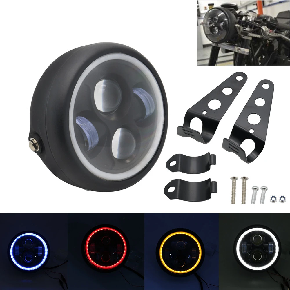 6 5 &quotсветодиодный фонарь для мотоцикла черный hi/low beam налобный с DRL Halo Angel Ring Для