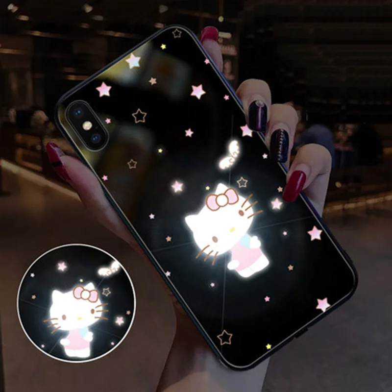 2 EKIND Hellokitty серия закаленное стекло чехол для iPhone X XS XSMAX Led логотип флэш-стекло чехол для iPhone защитный - Цвет: 2