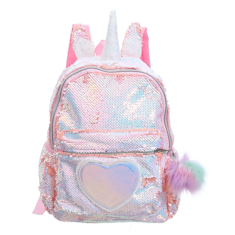 Sequins Unicorn School Bags for Girls Laser Pu  Heart Patch Kids Backpack  Bagpack  Women  Mini  Mochila Escolar Bookbag 13.4''