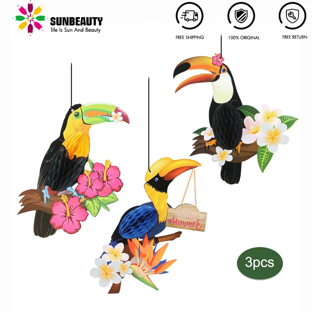 3 шт. тропическая Вечеринка Hanigng Honeycomb Toucan джунгли украшение для детского