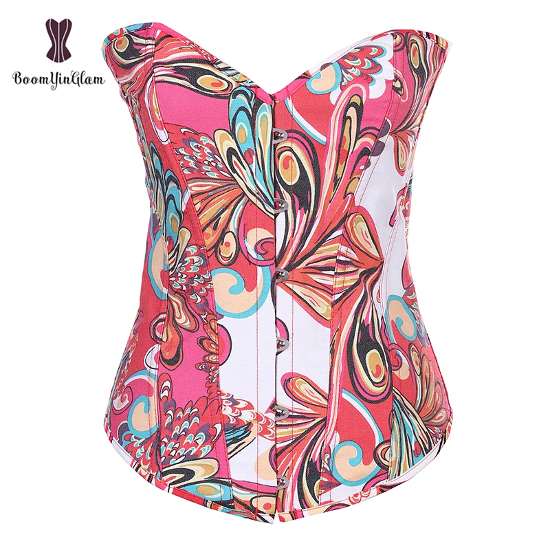 Купить два получил один бесплатно цветок печати корсет Overbust Корсеты спереди Busk