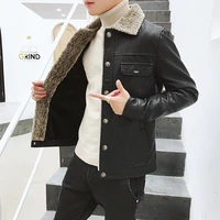 men pu leather coats clothing 3xl quality outerwear business winter faux fur collar male jacket fleece warm snow wind protection