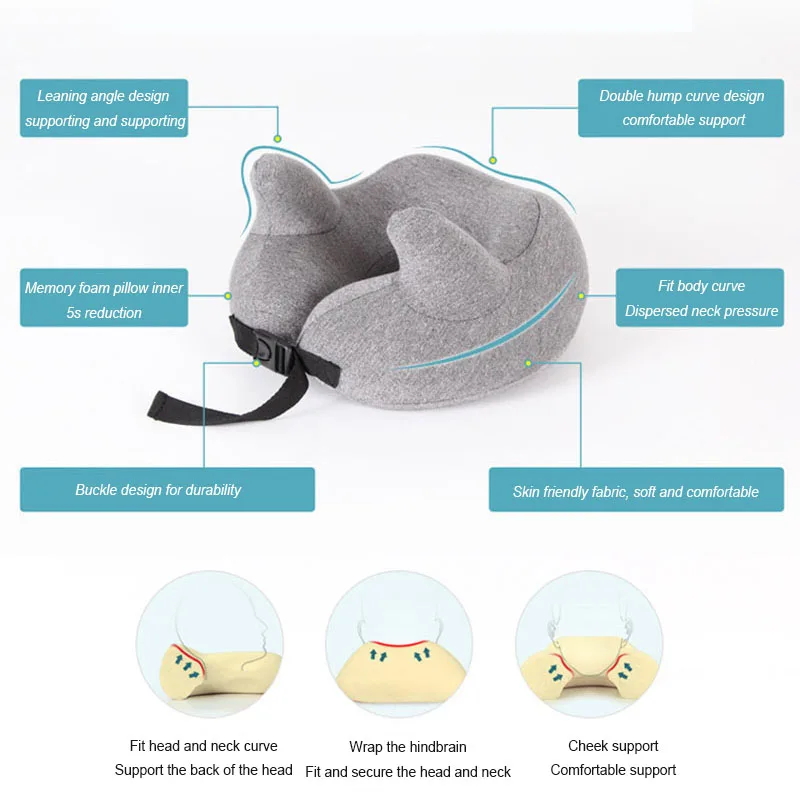 Подушка для путешествий удобная из пены с эффектом памяти маской глаз легкая