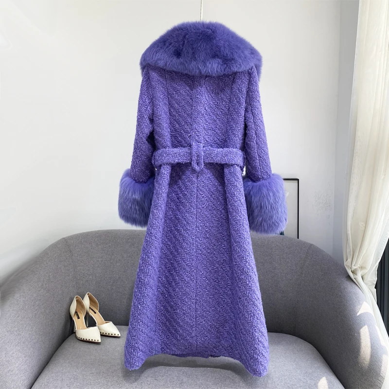 TOP Quality 2021 winter new Fashion female Trend Luxurious Fox fur parka Women's Large real fur Long Tweed wool coat outerwear