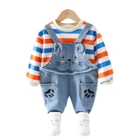 new spring autumn baby girl clothes suit children boys striped t shirt overalls 2pcssets toddler casual costume kids tracksuits