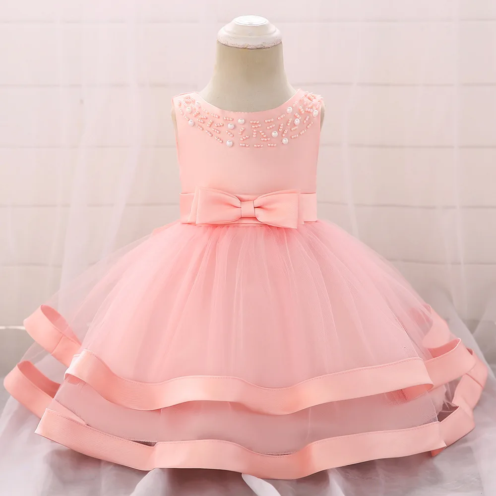 

Newborn dress baby girl dress beaded bow net gauze princess dress full moon dress toddler girl clothes dress party wedding dress