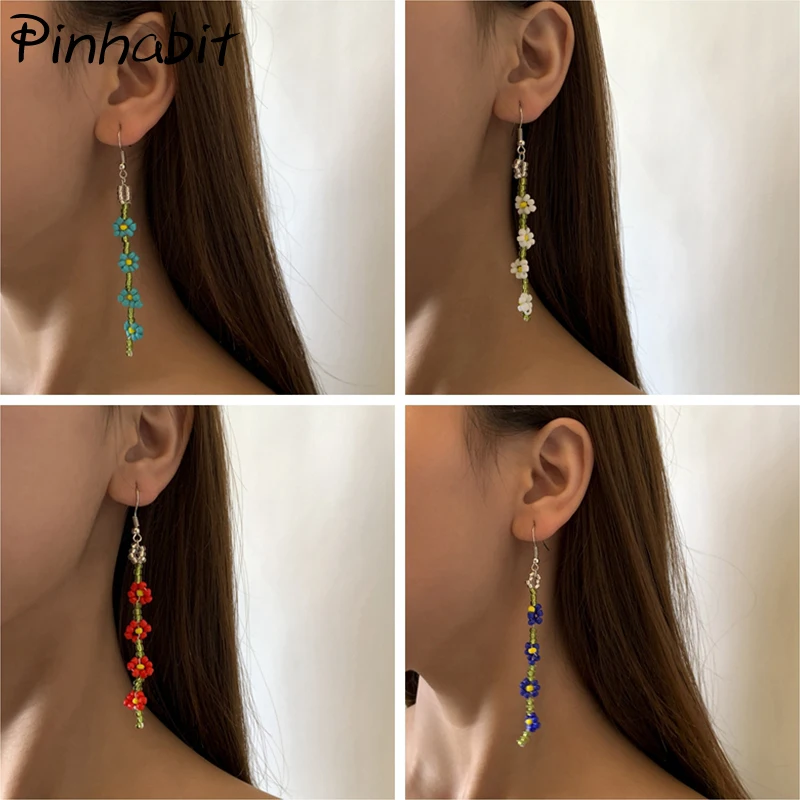 

Bohemian Ins Wind Small Daisy Drop Earrings Yellow Blue White Flower Sead Beads Ear Drops Women Earrings Gifts For Friends