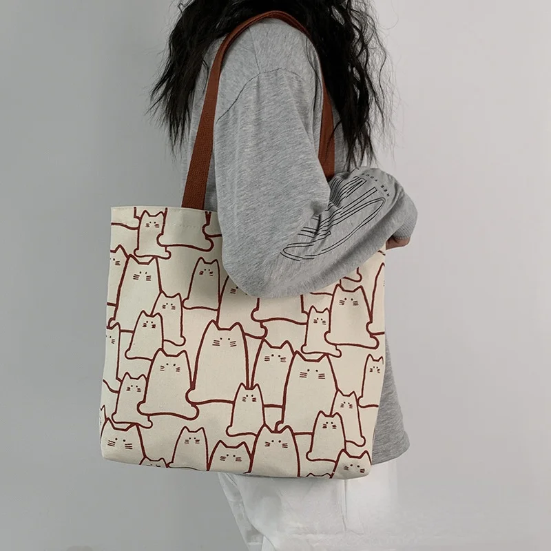 Холщовая Сумка-тоут для женщин вместительная сумочка-Шоппер с милым котом на