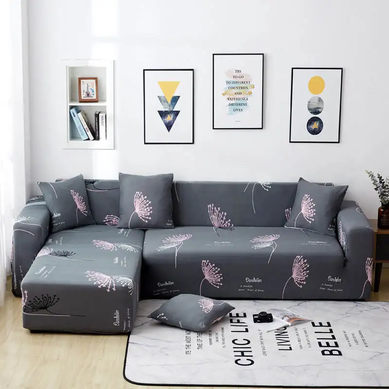 

Gray Elegant corner sofa covers for sofa with pillow sofa cover gift for kids for living room with leaves of furniture covers