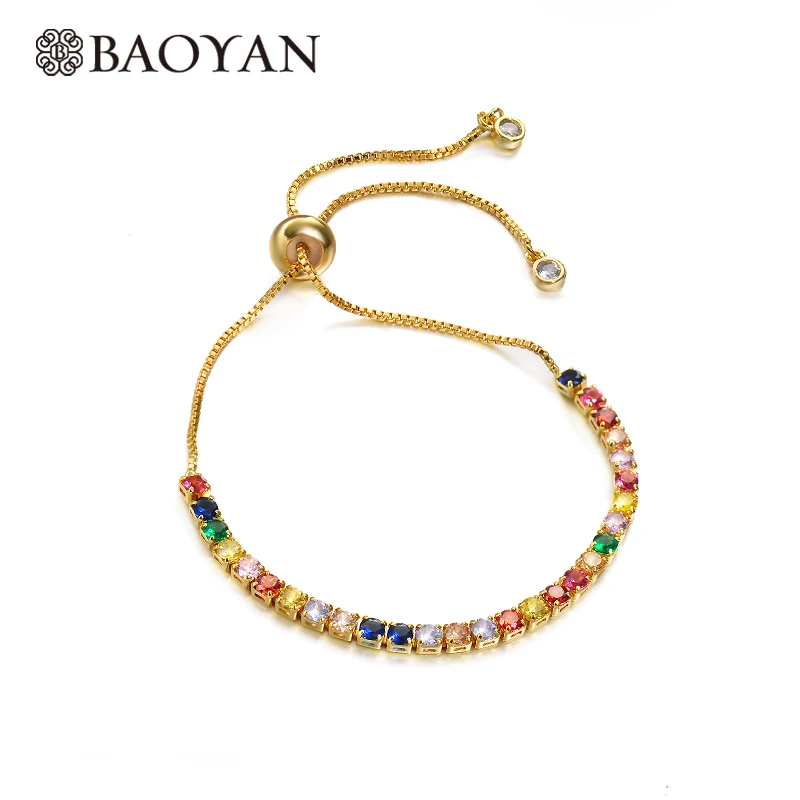 BAOYAN маленькие квадратные хрустальные браслеты модные женские Аксессуары Boho Регулируемый Хрустальный Теннисный браслет золотые браслеты для женщин - Окраска металла: BRBTG154-5496