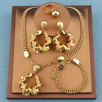 dubai dinner party luxury new gifts jewelry sets for women bead bracelet ring gold plated necklace pierced earrings bangle