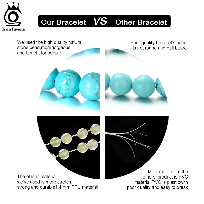 Браслет ORSA JEWELS 3 шт./компл. бирюзовый с бусинами из говлита Аквамариновый камень