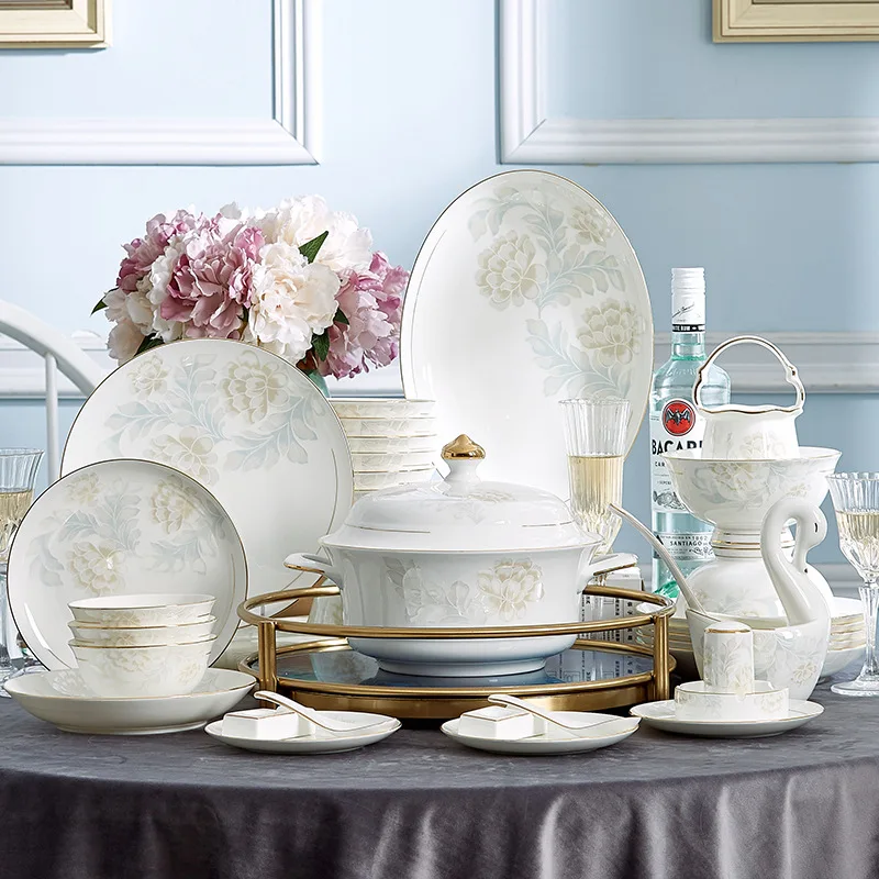 

Jingdezhen high grade ceramic tableware bone china bowl and dish set household Chinese gift tableware Phnom Penh
