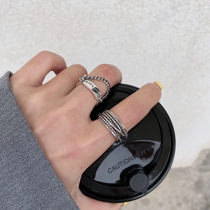 925 серебро удачи массивная цепочка подвеска кольца Регулируемый Винтаж улыбка