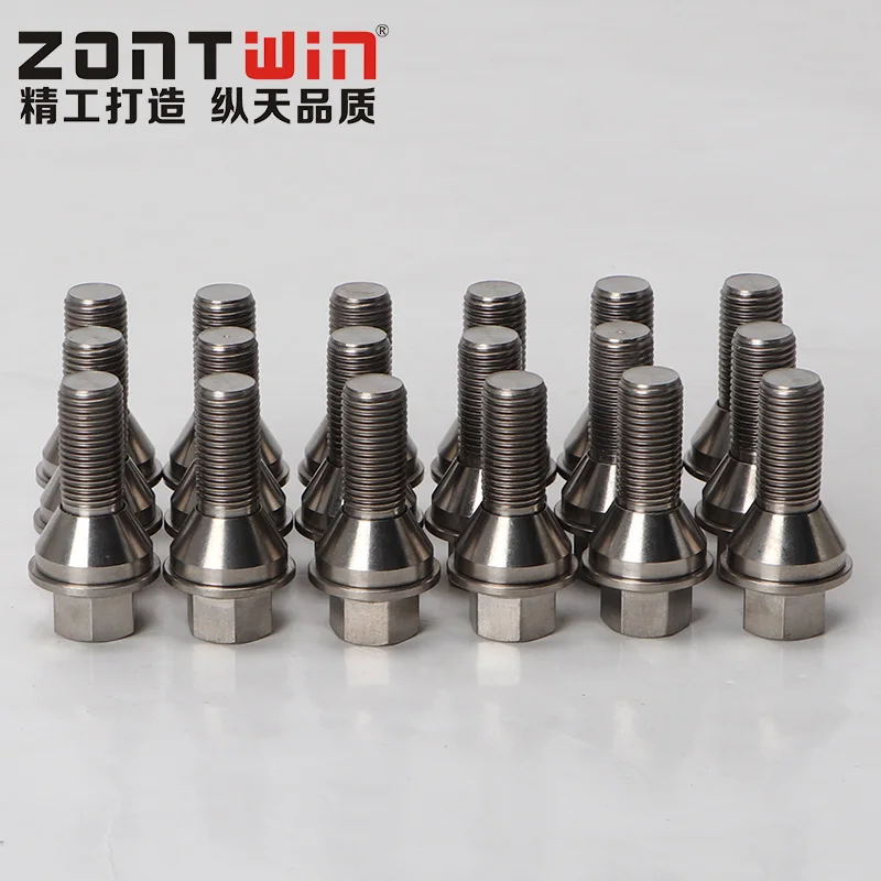 

20 Pieces of GR5 titanium alloy forged wheel bolts, M14*1.5 taper, 28mm tooth length, suitable for BMW E65, Maserati