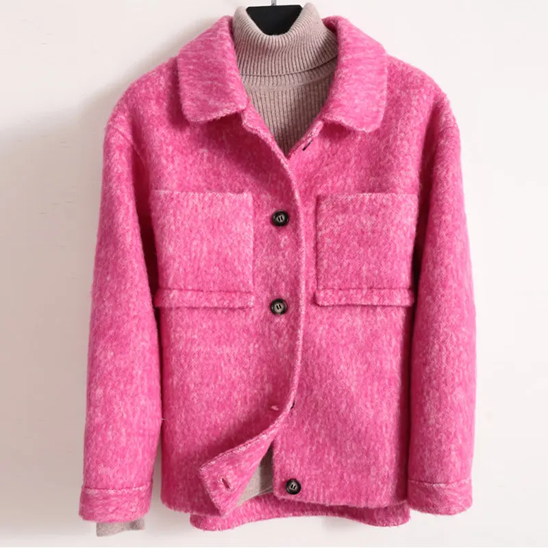 pink Smpevrg Женское пальто, стиль, отложной воротник, пальто с длинным рукавом, теплые пальто, женское двустороннее тканевое пальто, куртка, одежда - Цвет: pink