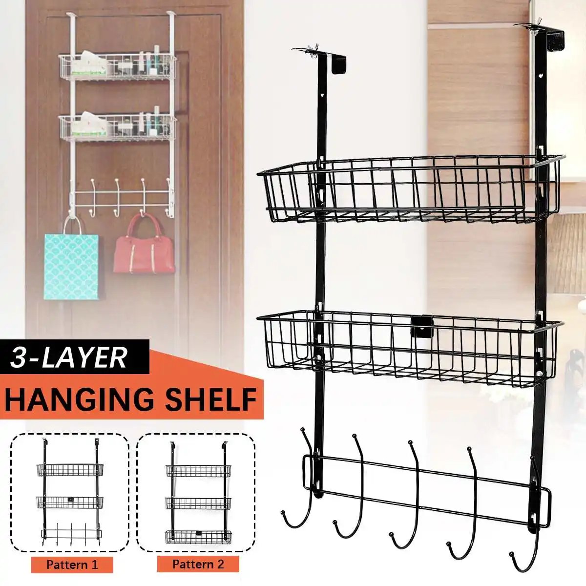 

2/3Tiers Black Hanging Bath Shelves Bathroom Shelf Organizer Nail-free Shampoo Holder Storage Shelf Rack Kitchen Sundries Basket