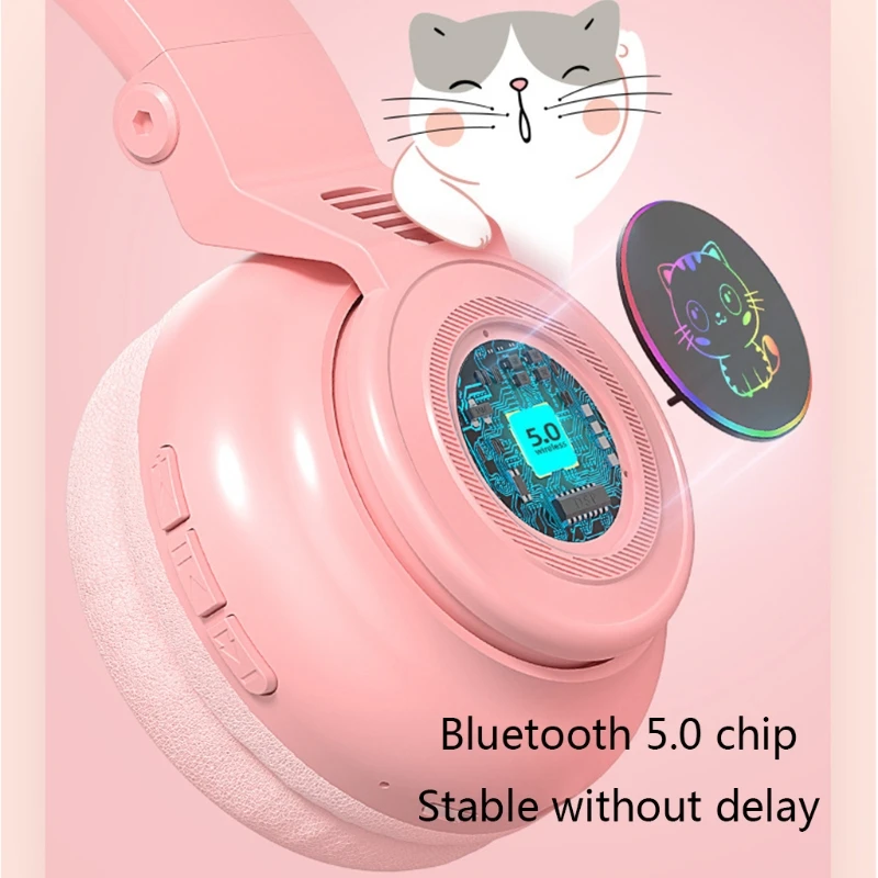 

Cat Ears Bluetooth Headphones Gaming Headsets Cute LED Flash Light Wireless Adults Kids Girl Headset Support X37A