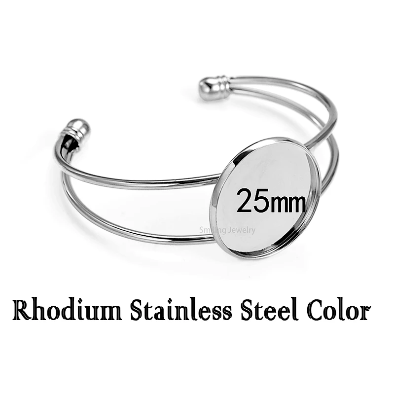 25mm Rhodium 1 5 шт. 20 мм 25 мм 1 ''ободок круглый базовый стеклянный браслет из кабошона настройки регулируемый браслет на запястье заготовки для DIY ювелирных изделий - Окраска металла: 25mm Rhodium 1