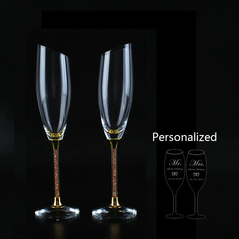 SlantGoldPersonalize Slanting Свадебные стеклянные es с подарочной коробкой персонализировать шампанское флейты золотые Хрустальные Вечерние Бокалы свадебные украшения H1190 - Цвет: SlantGoldPersonalize