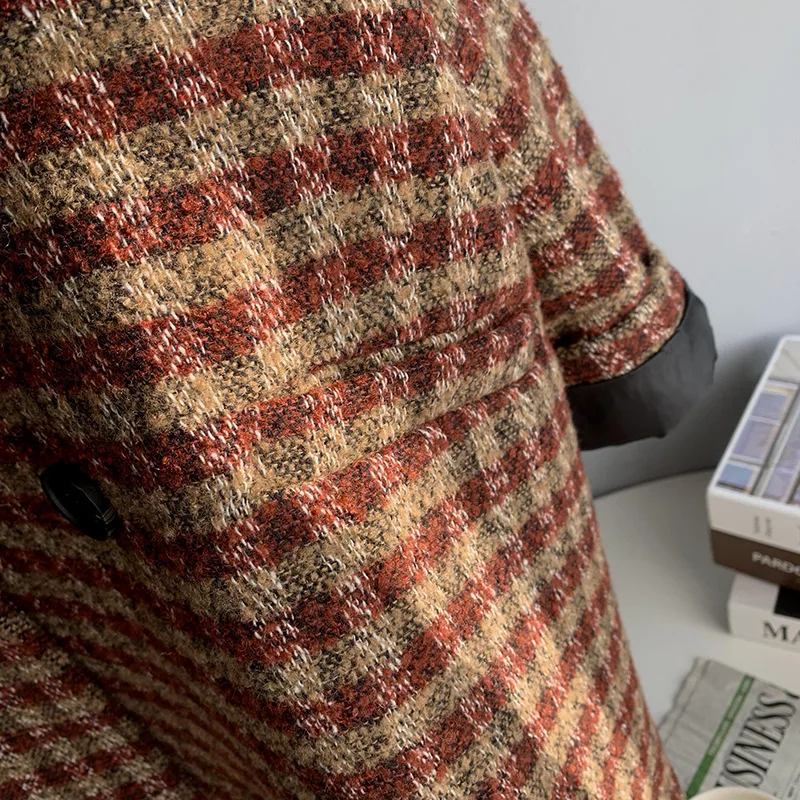 

2020 autumn and winter retro plaid Hong Kong style women's quilted woolen suit jacket British style long-sleeved loose