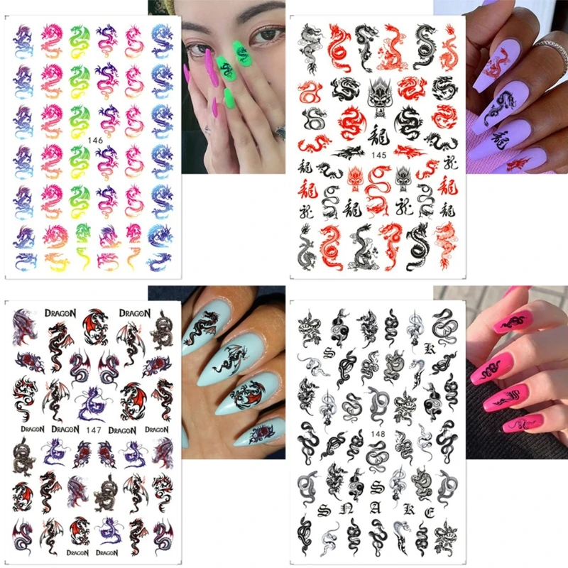 

Dragons Nail Art Stickers Decals Nails Decorations Supplies for Women Girls Manicure Decor Tips Home Salon Use