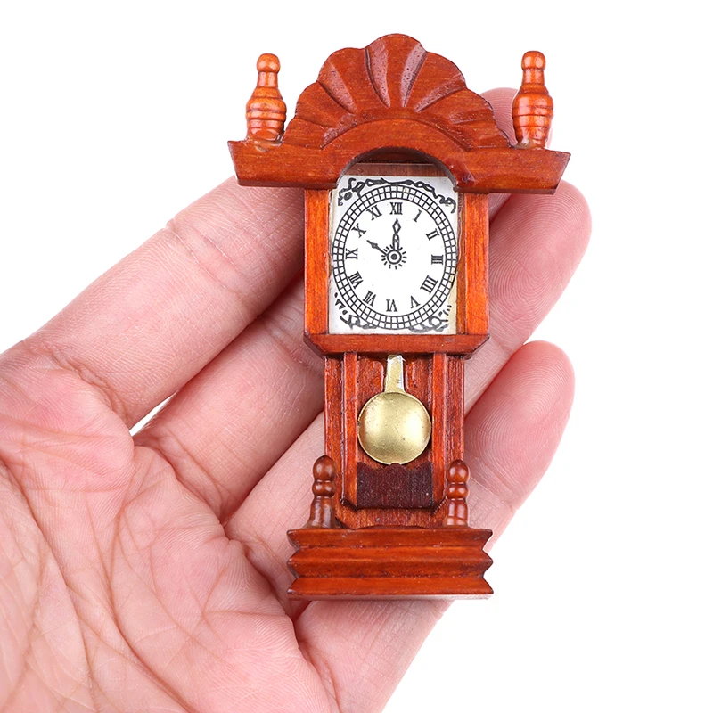 

New Miniature Garden Decoration Accessories Living Room Collection Wood Mahogany Color Clock For 1:12 Dollhouse Accessories