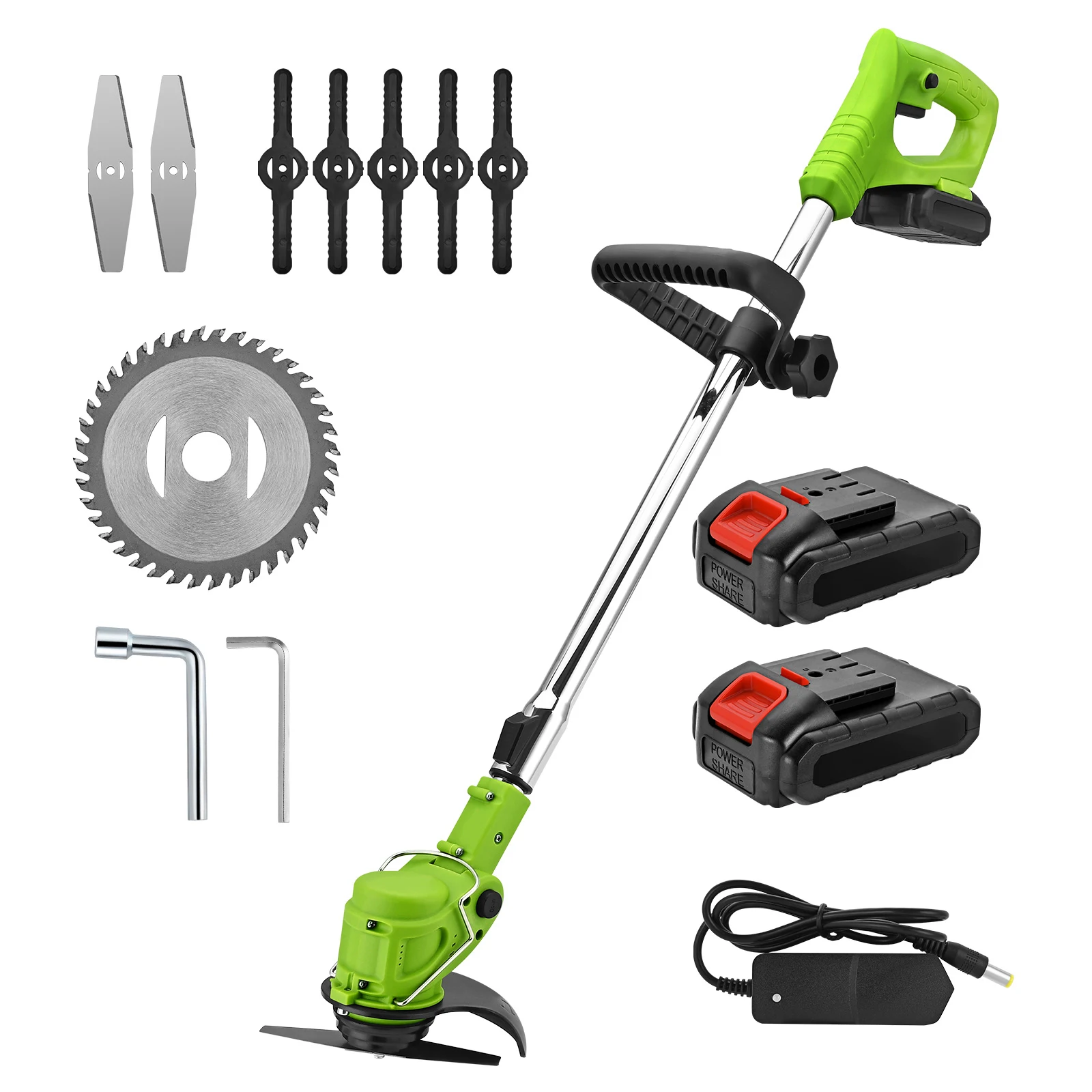 

Electric Cordless Hedge Trimmer for Grass Brush Cutter Lawn Mower 21V Li-ion Battery Head Angle Telescopic Pole Garden Tool