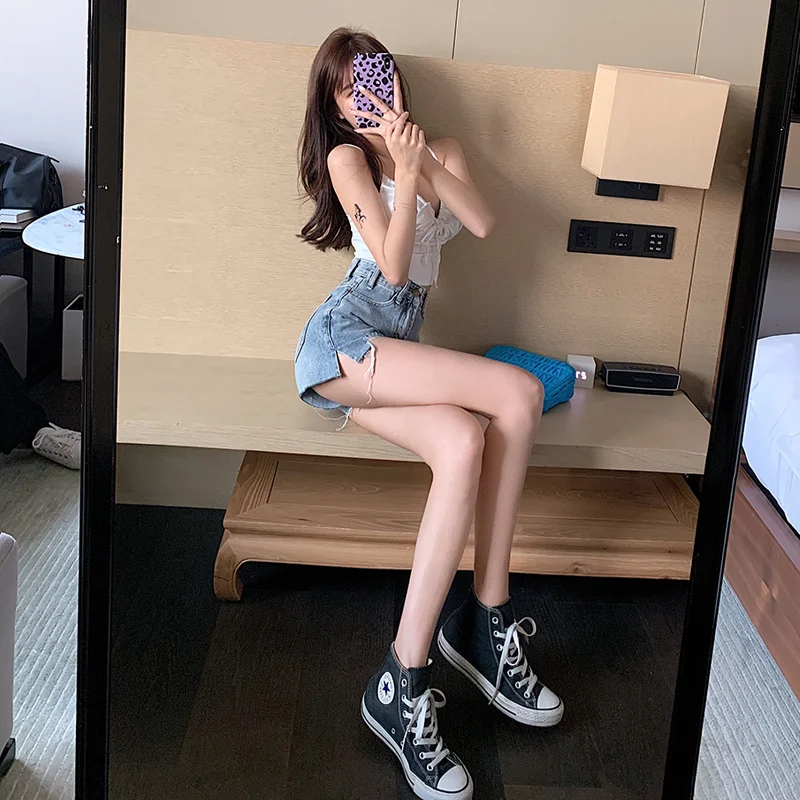 Small 150cm Denim Shorts Women's Summer Loose High Waist 2020 New Summer Hot Pants Super Short Shorts Slimming