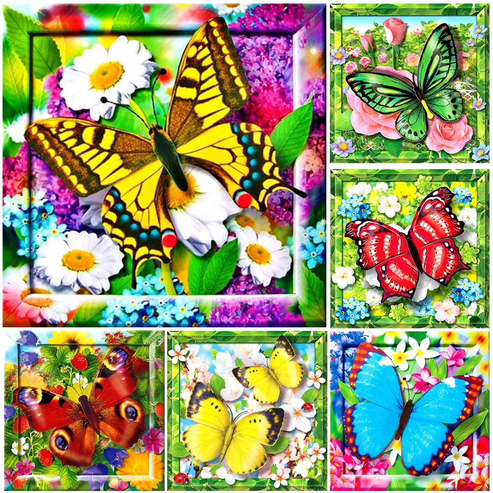 5D DIY Diamond Painting Butterfly Full Drill Scenery Diamond Embroidery Flower Rhinestones Mosaic Decoration For Home