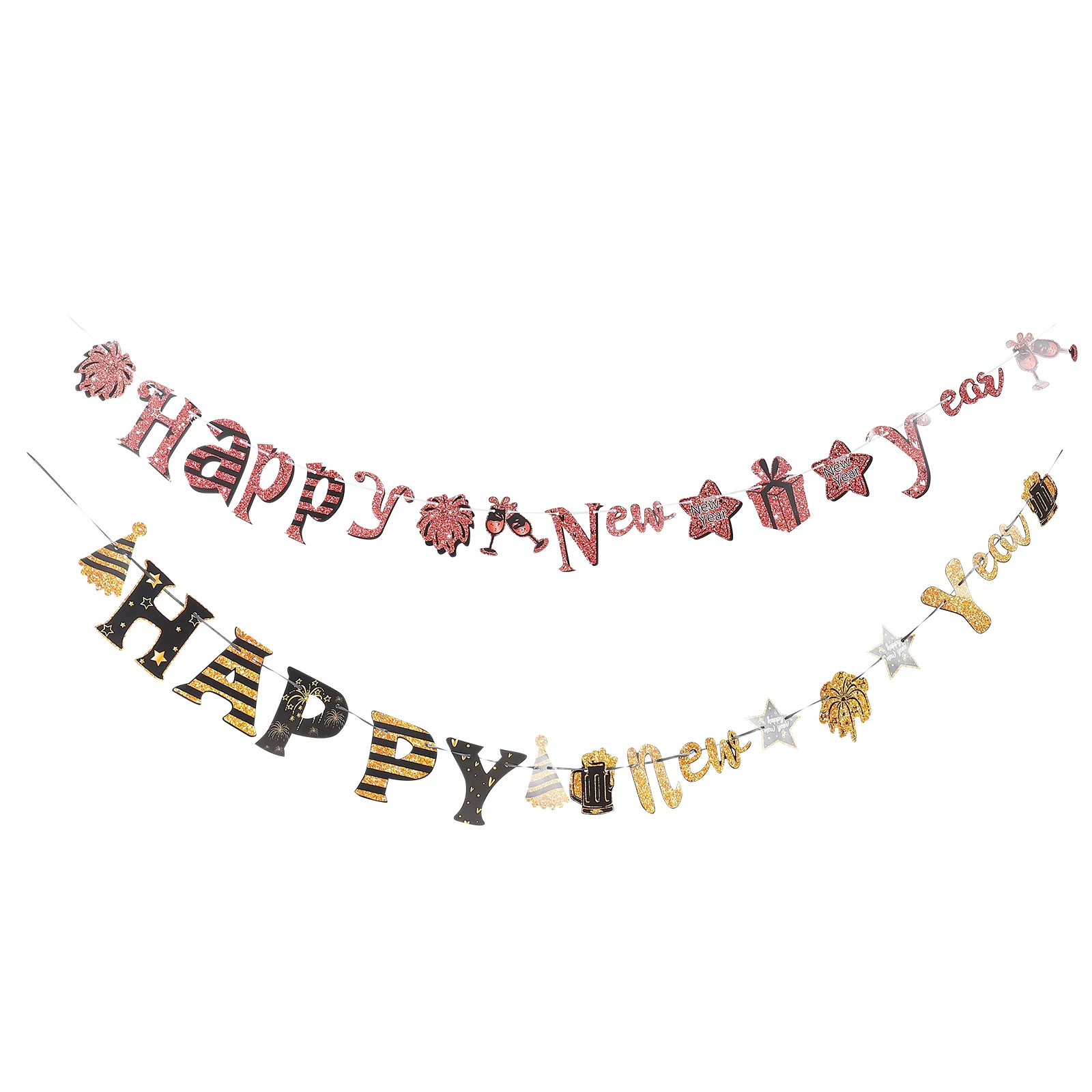 

2Pcs New Year Scene Layout Banners New Year Pulling Flag Party Banner Decors