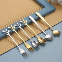 stainless steel coffee spoon household petal leaf shape dessert fruit stirring spoon fork cutlery gift