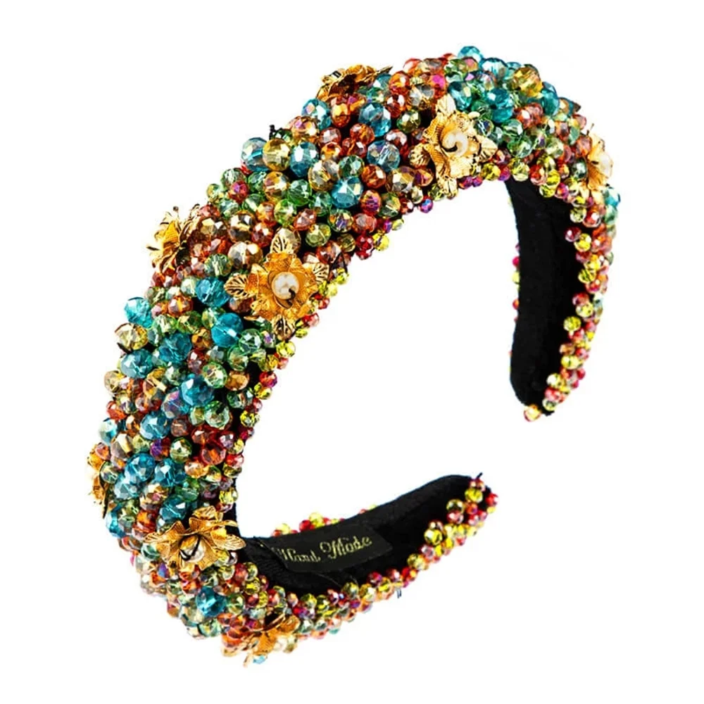 

Baroque Padded Wide Glitter Crystal Beaded headwear Luxury Rhinestone Diamond Hairband for Women Girls