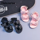 Сандалии детские пляжные со стразами, брендовые босоножки принцессы, с бантом, классические модные, черные, на лето