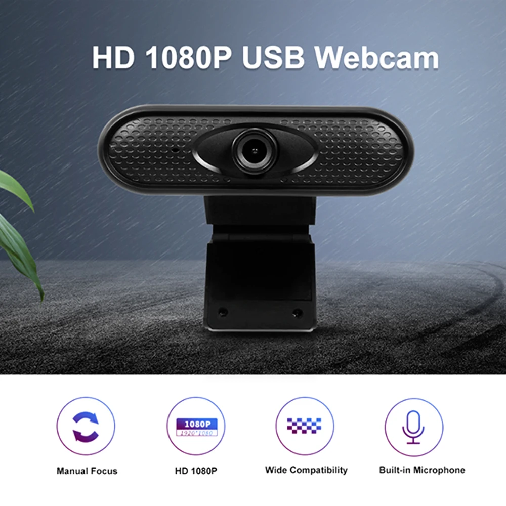 

Веб-камера HD 1080P, 30 кадров в секунду, Встроенный всенаправленный микрофон, ручная фокусировка, широкая совместимость с ПК и ноутбуком