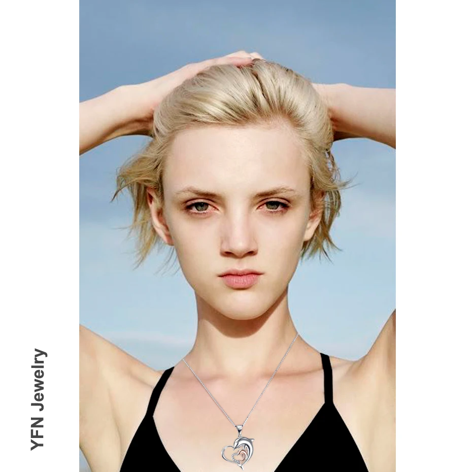 Женское Ожерелье с кулоном в виде сердца и дельфина YFN серебро 925 пробы подарок