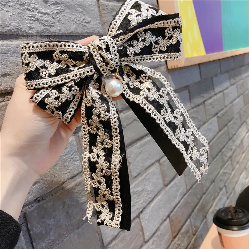 

Korean Fabric Big Bow Spring Clip Lady Lace Embroidery Hair Clip Hairgrip Holiday Gifts Women Hair Pins Wedding Hair Accessories