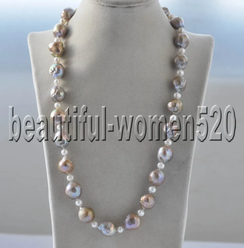 

MCT·STAR Z11155 23" 17mm Almost Round Peacock Lavender Edison KESHI White Pearl Necklace