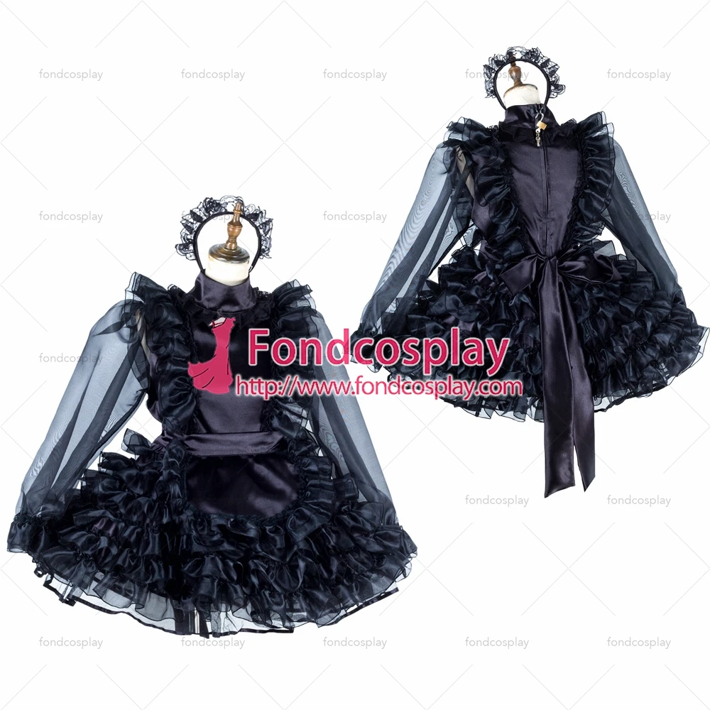 

Сексуальная одежда для взрослых fondcosplay, с крестом, с замком, черное атласное платье из органзы, ручная работа [G2013]