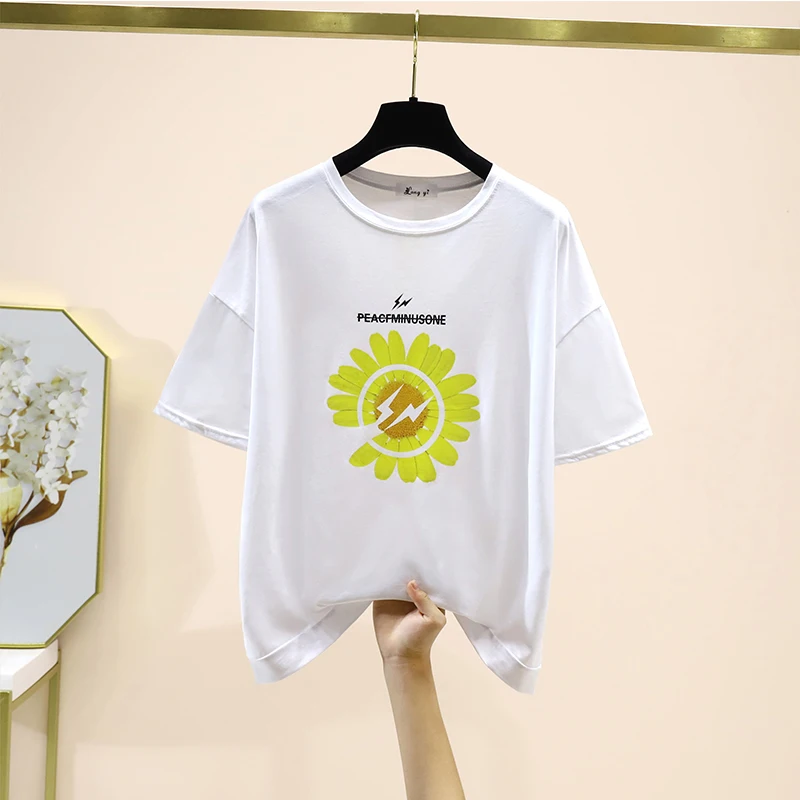 Женский костюм из 2 предметов свободная футболка с цветочным принтом и джинсовые