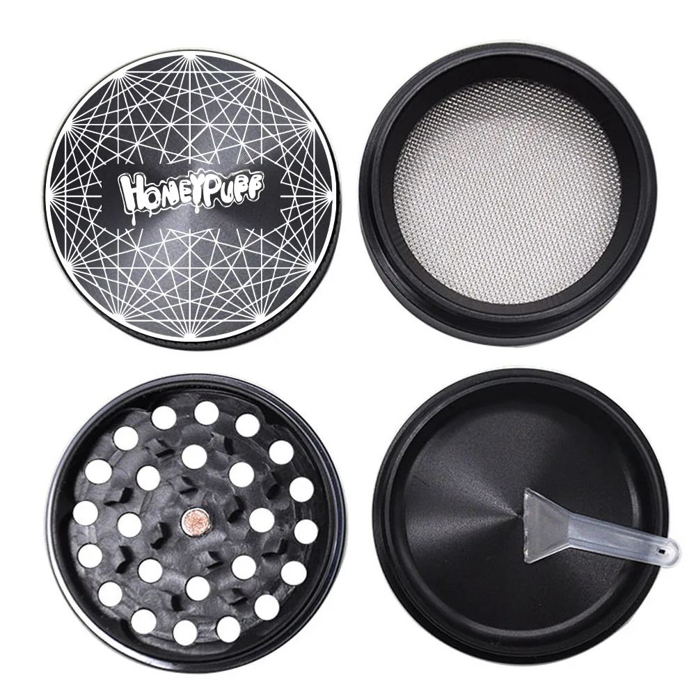 

HONEYPUFF New Design CNC Herb Grinder 50MM 4 Piece Metal Diamond Teeth Tobacco Herbal Grinders Aluminum Spice Crusher