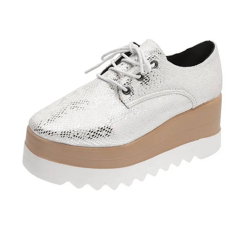 

2020 Women Round Head Lace Up Thick Sole Shoes Female Muffin Bottom Platform Casual Shoes Women's High Heels Leisure Pumps