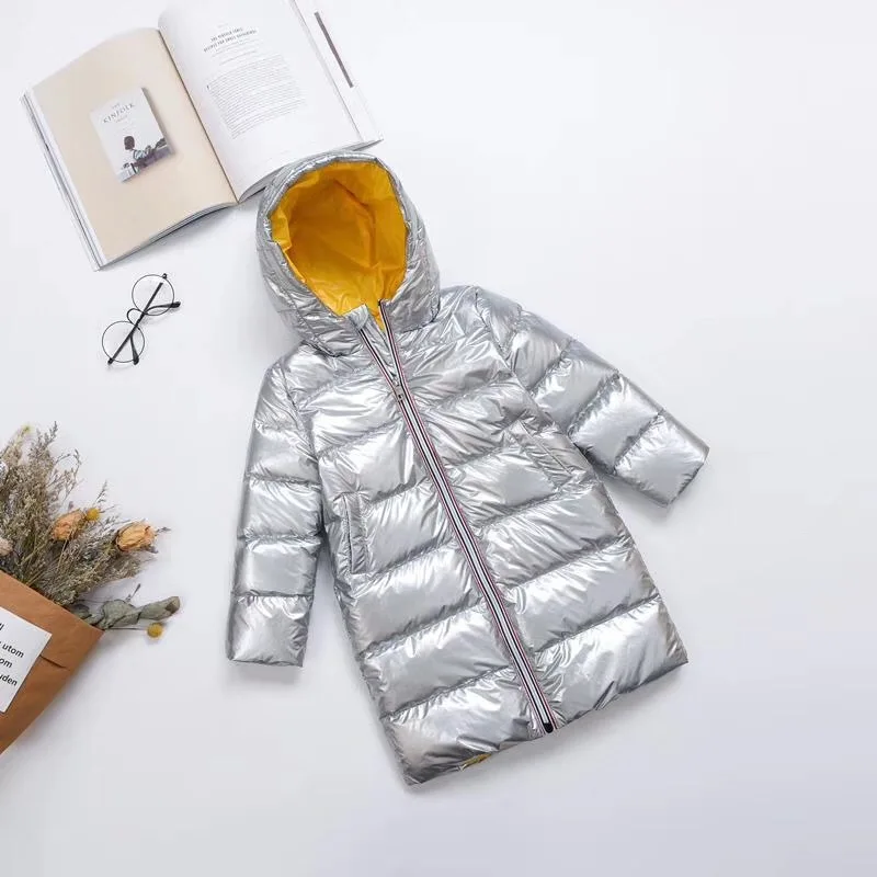 Куртки для девочек серебристого цвета мальчиков Детская зимняя пуховая одежда