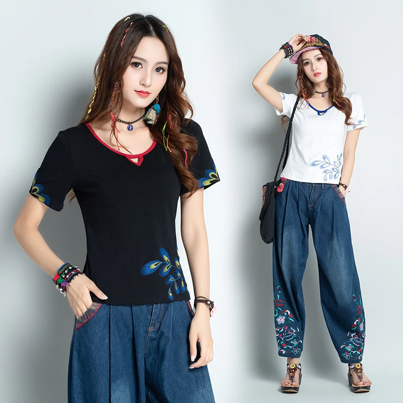 KYQIAO Blusas Femininas женские топы размера плюс футболка в этническом стиле с круглым