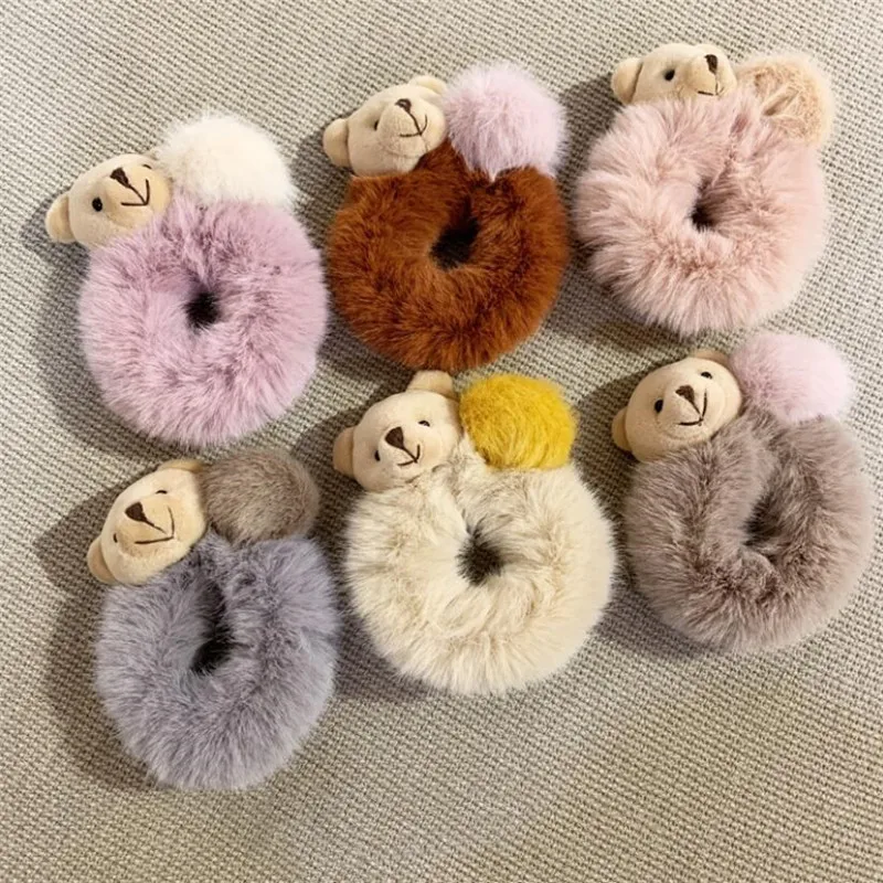 Новинка 2020 веревка для волос из меха норки милая резинка с медведем женщин и
