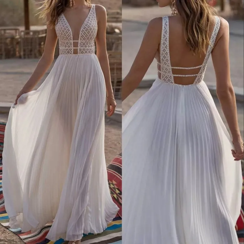 UMK летнее Плиссированное шифоновое пляжное свадебное платье в стиле бохо